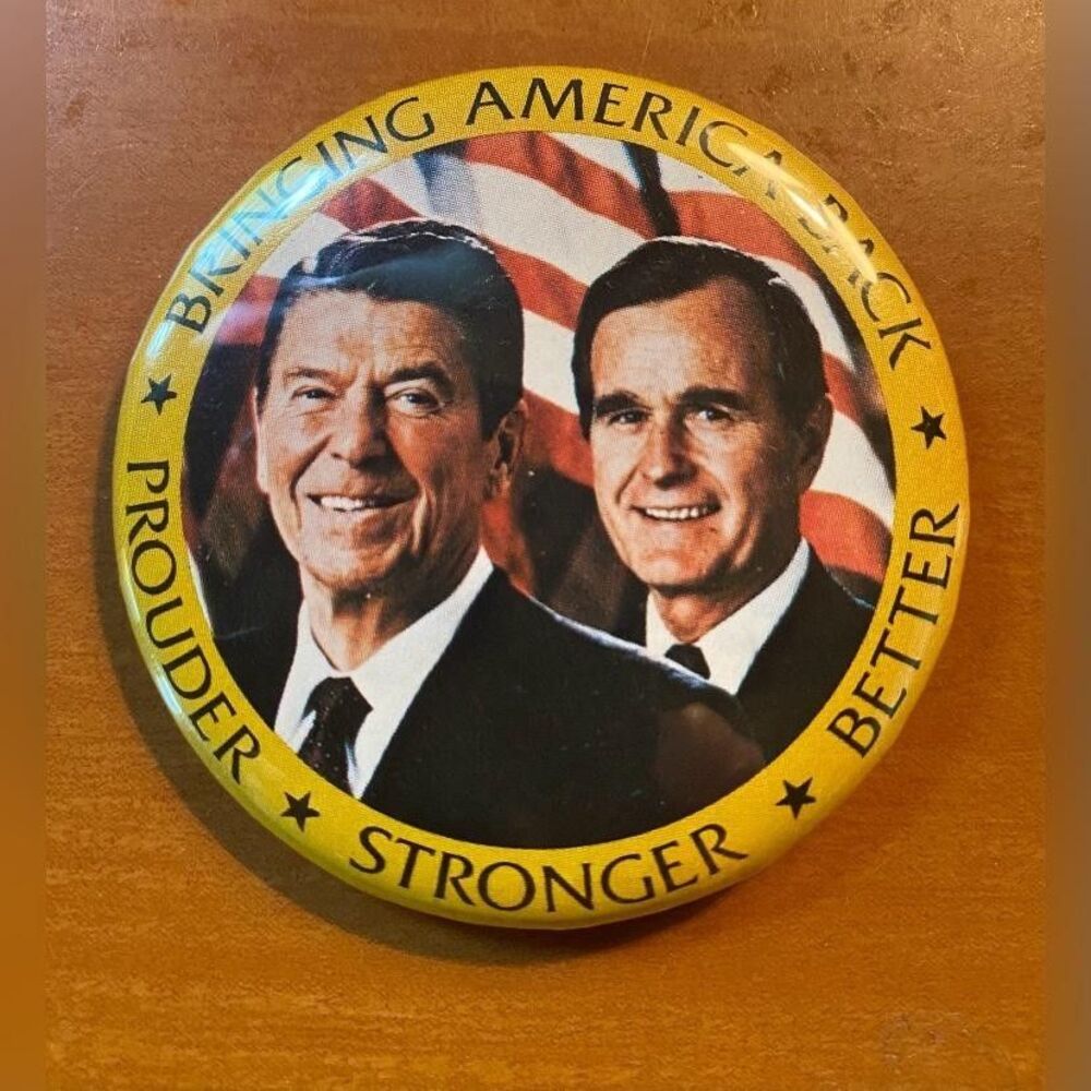 Vintage Bringing America Back Campaign Button Prouder Stronger Better Pin Yellow